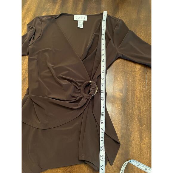 Joseph Ribkoff Women’s Brown Wrap 3/4 Sleeve Blouse Size 4 Dressy Drapey - Picture 8 of 8